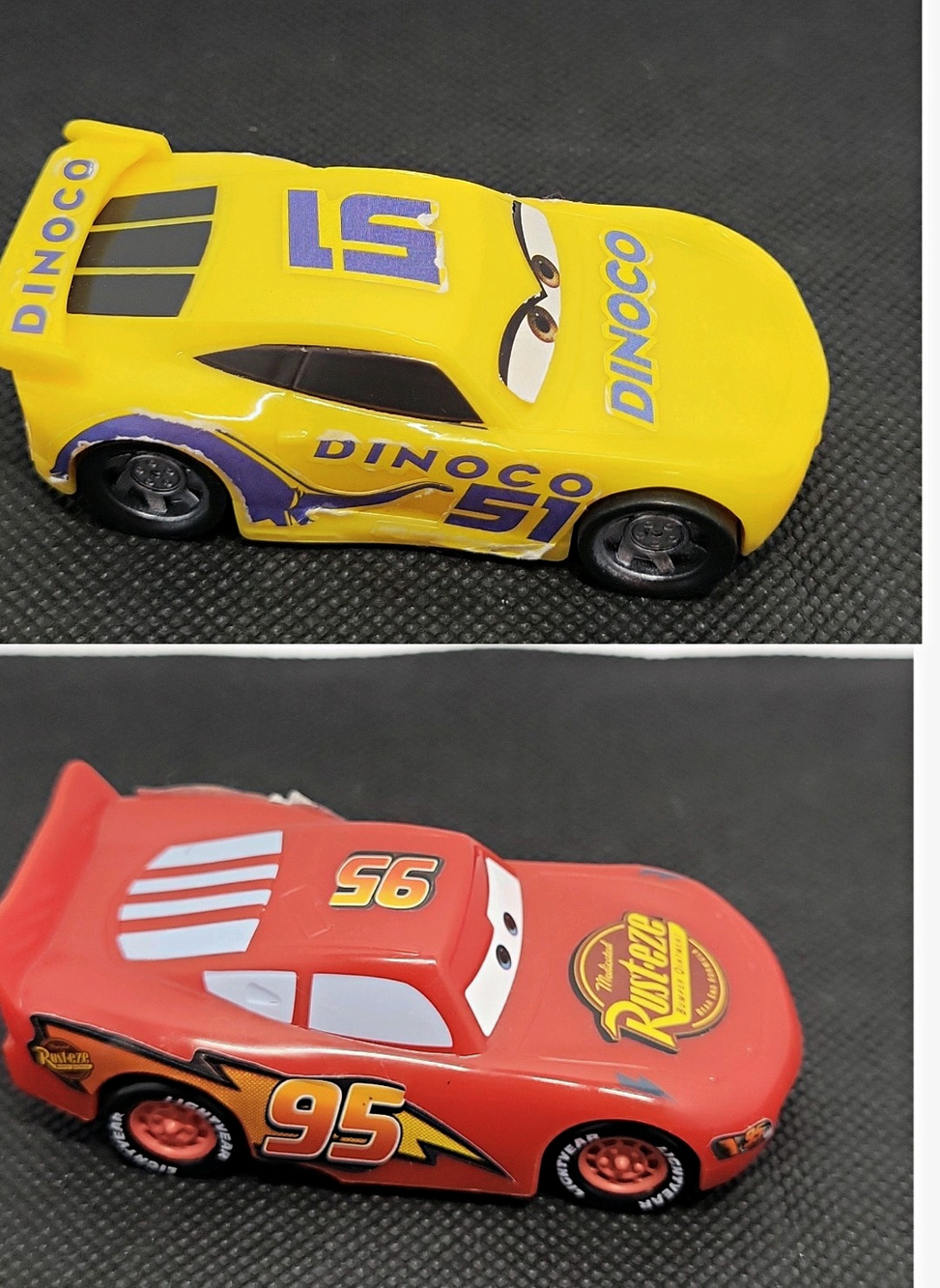 Disney Pixar Cars Lightning McQueen #95 Dinoco #51 Plastic Toy Cars Lot of 2